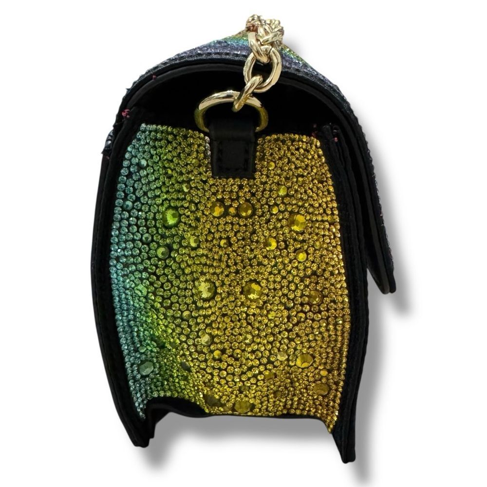 Betsey Johnson Rainbow Rhinestone Mini Crossbody Bag Turn-Lock Gold Chain - Picture 3 of 11